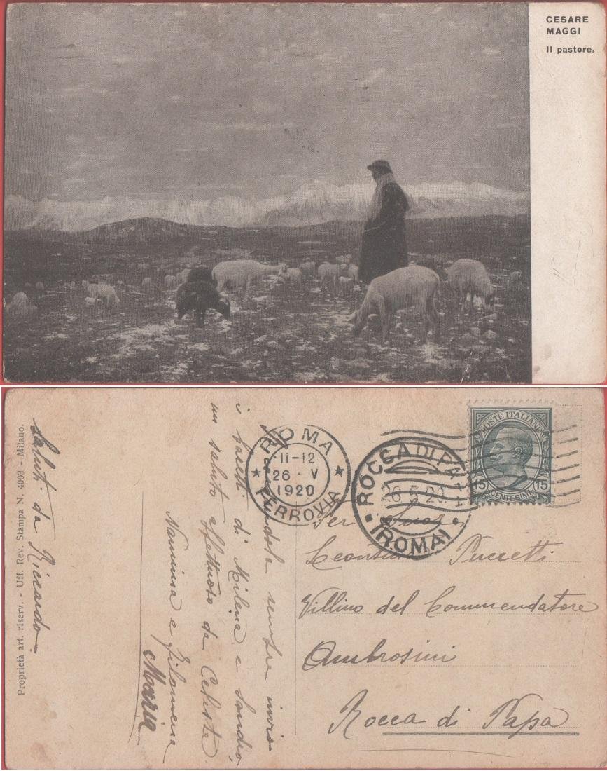 Il pastore. Dipinto di Cesare Maggi. Viaggiata 1920 | Immagine principale