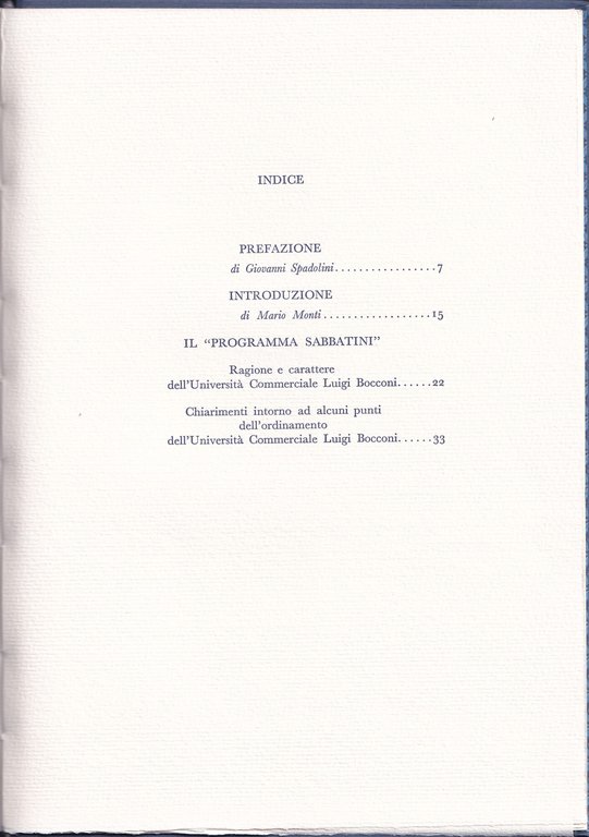 Il Programma Sabbatini. Documento di fondazione dell'Università Bocconi, 1991