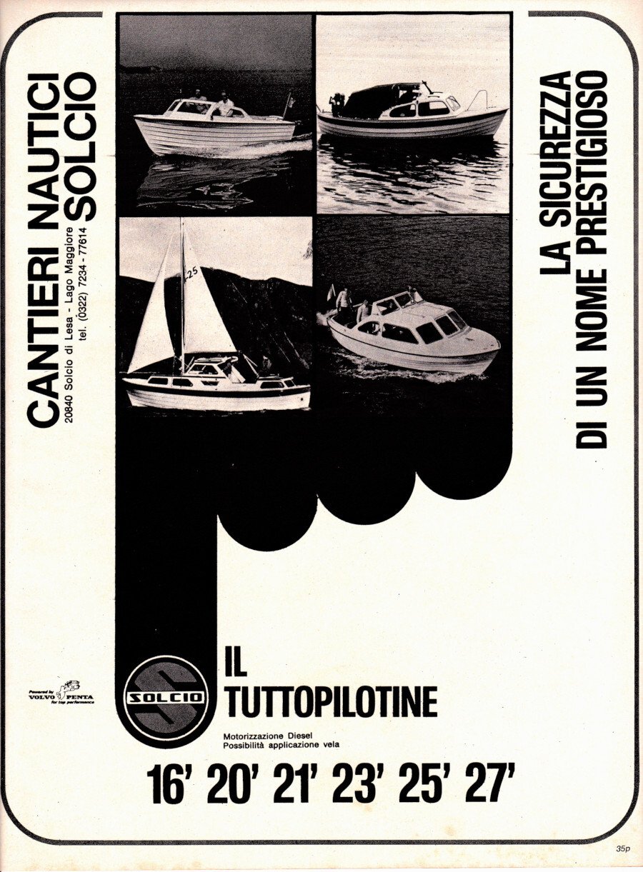 Il tuttopilotine. Cantieri Nautici Solcio. Advertising 1974 | Immagine principale