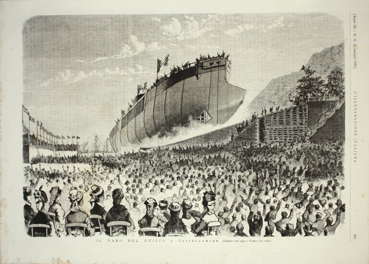 Il varo del Duilio a Castellamare. Stampa 1876 | Immagine principale