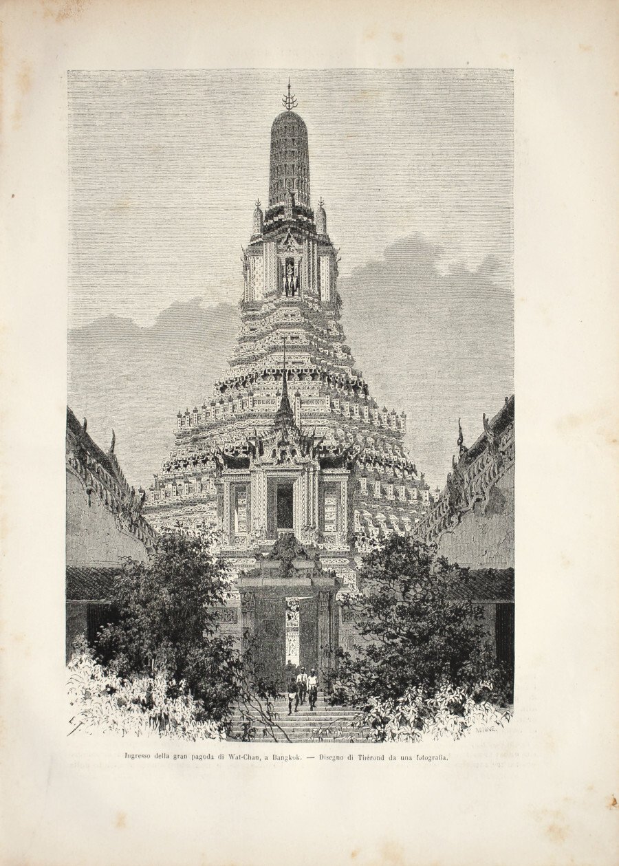 Ingresso della pagoda di Wat-Chan, a Bangkok. Stampa 1863 | Immagine principale