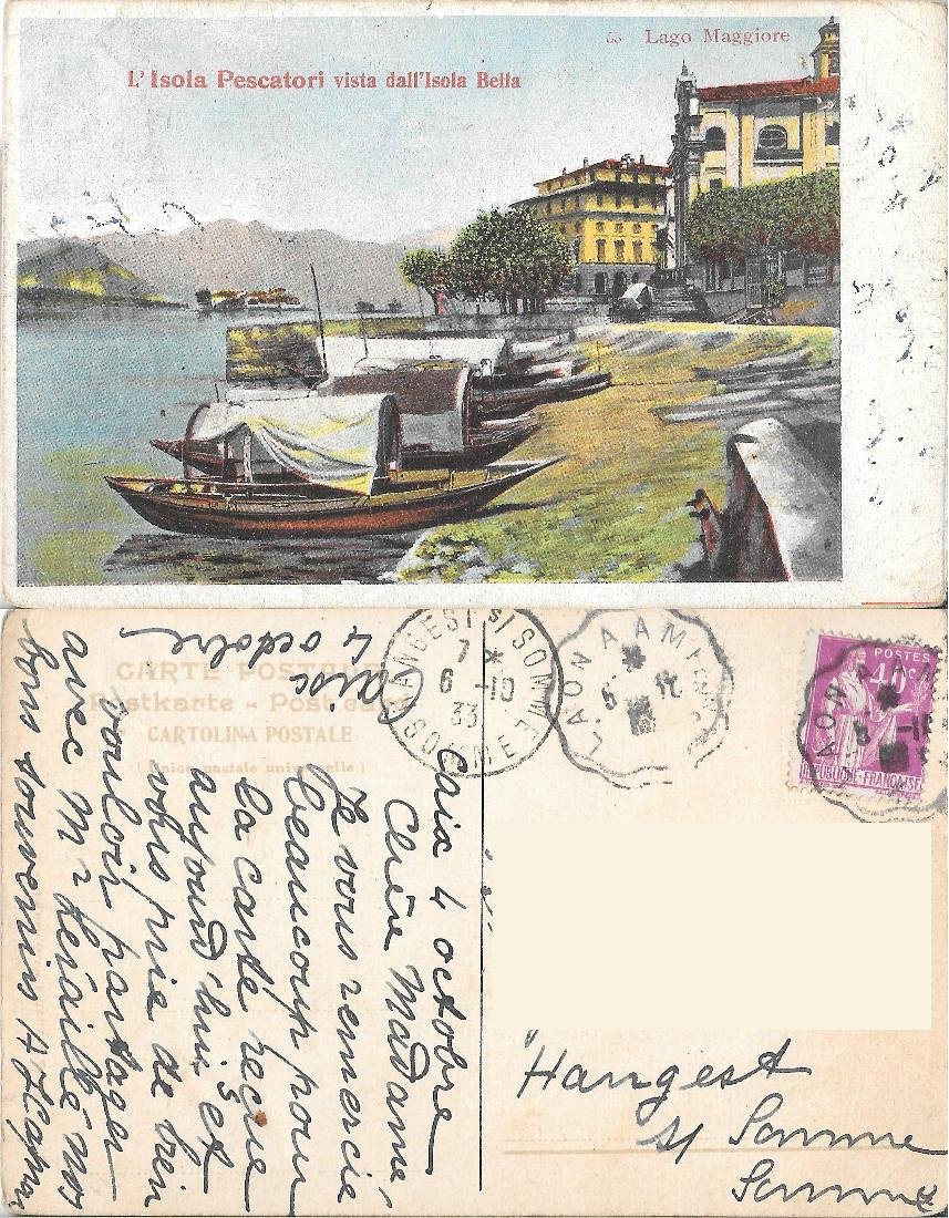Isola Pescatori vista dall'Isola Bella, Lago Maggiore. Viaggiata 1933 | Immagine principale