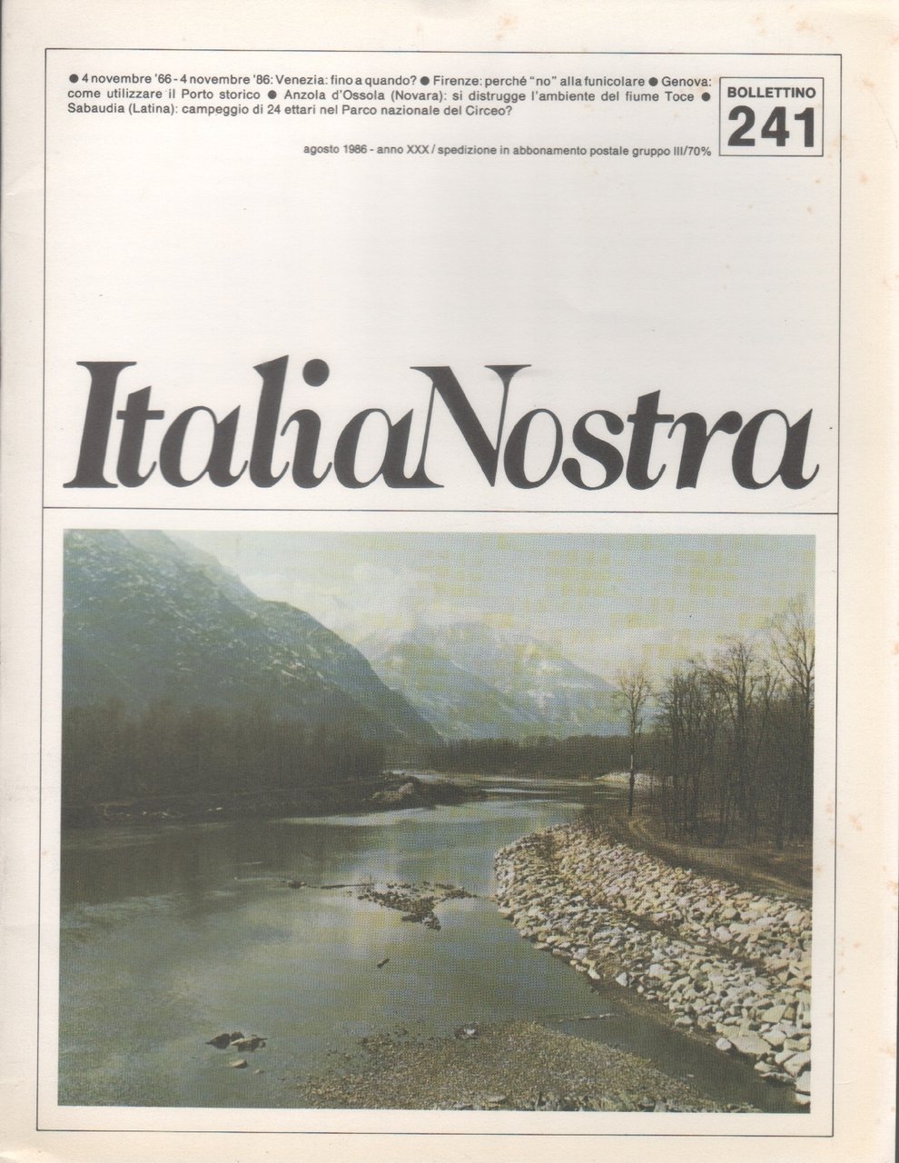 Italia Nostra. Bollettino n. 241, agosto 1986 | Immagine principale