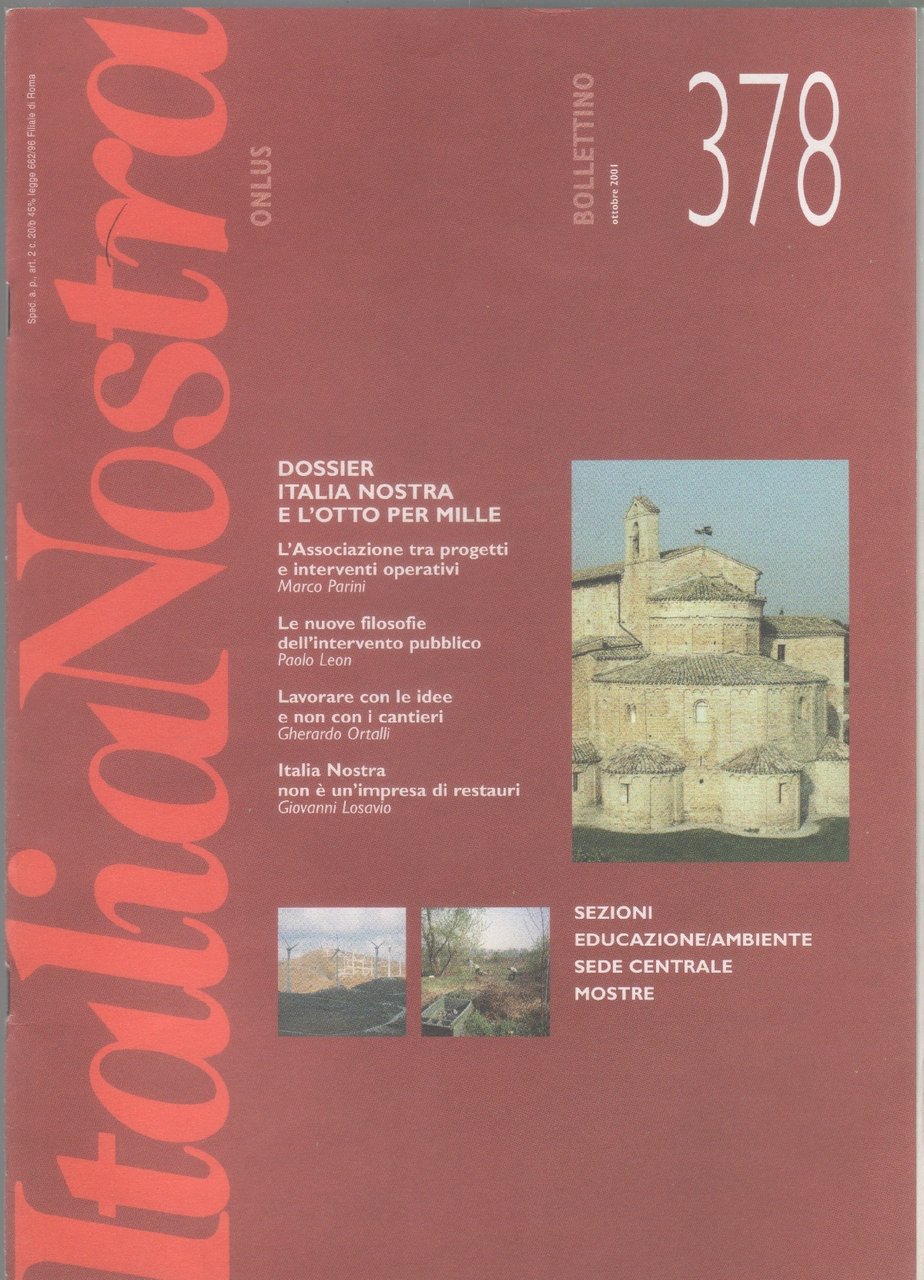 Italia Nostra. Bollettino n. 378, ottobre 2001 | Immagine principale