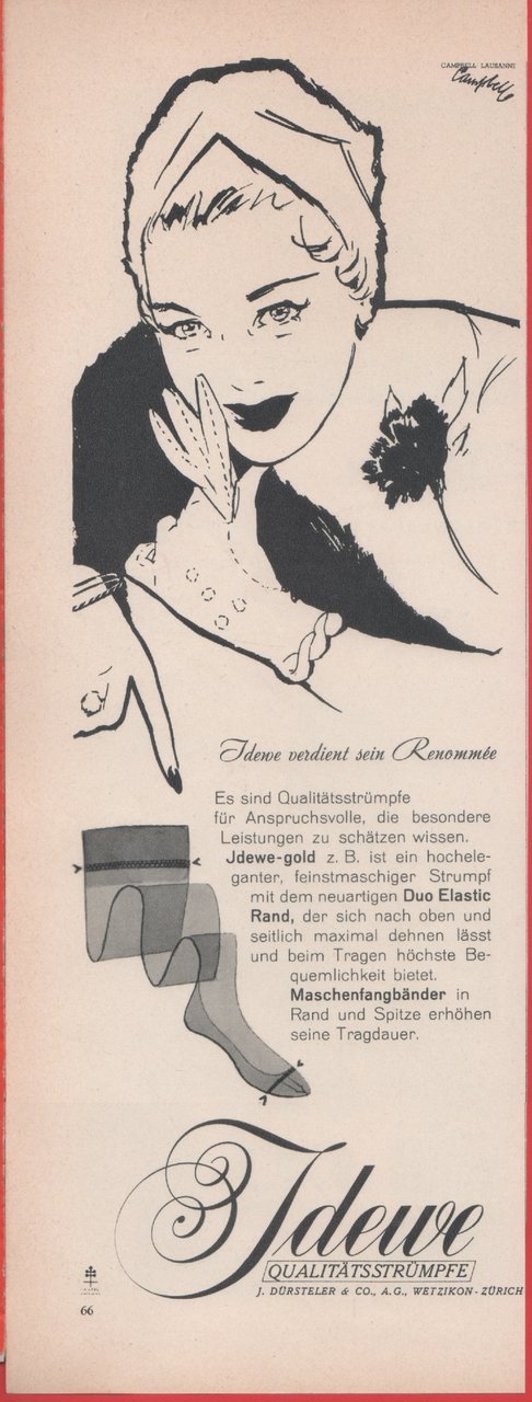 Jdewe calze. Advertising 1958 | Immagine principale