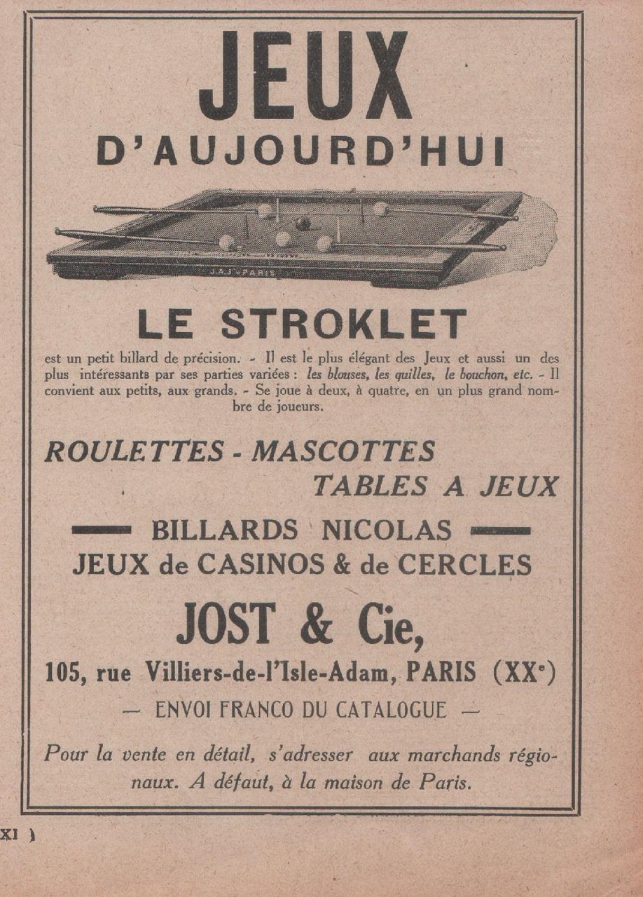 Jieux d'aujoud'hu: le stroklet. Jost &amp; Cie, Paris. Advertising 1926 | Immagine principale
