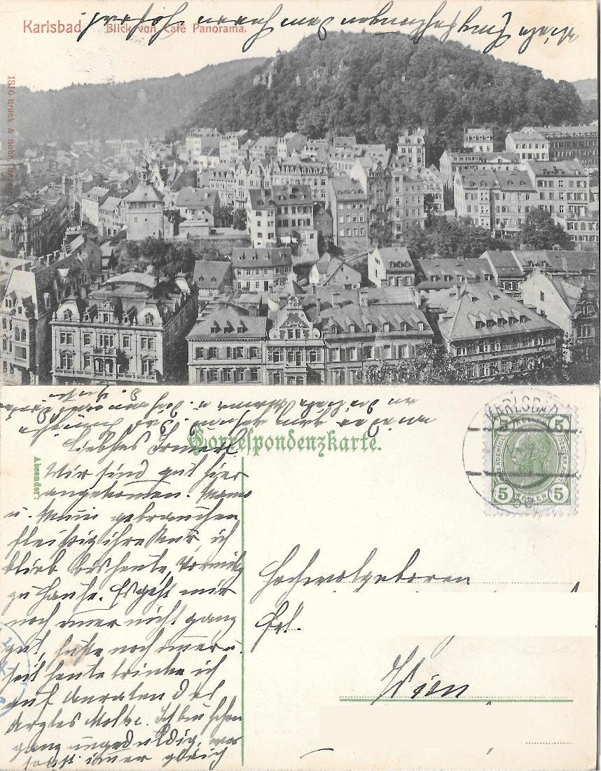 Karlsbad, Blick von Café - Panorama. Viaggiata 1907 | Immagine principale