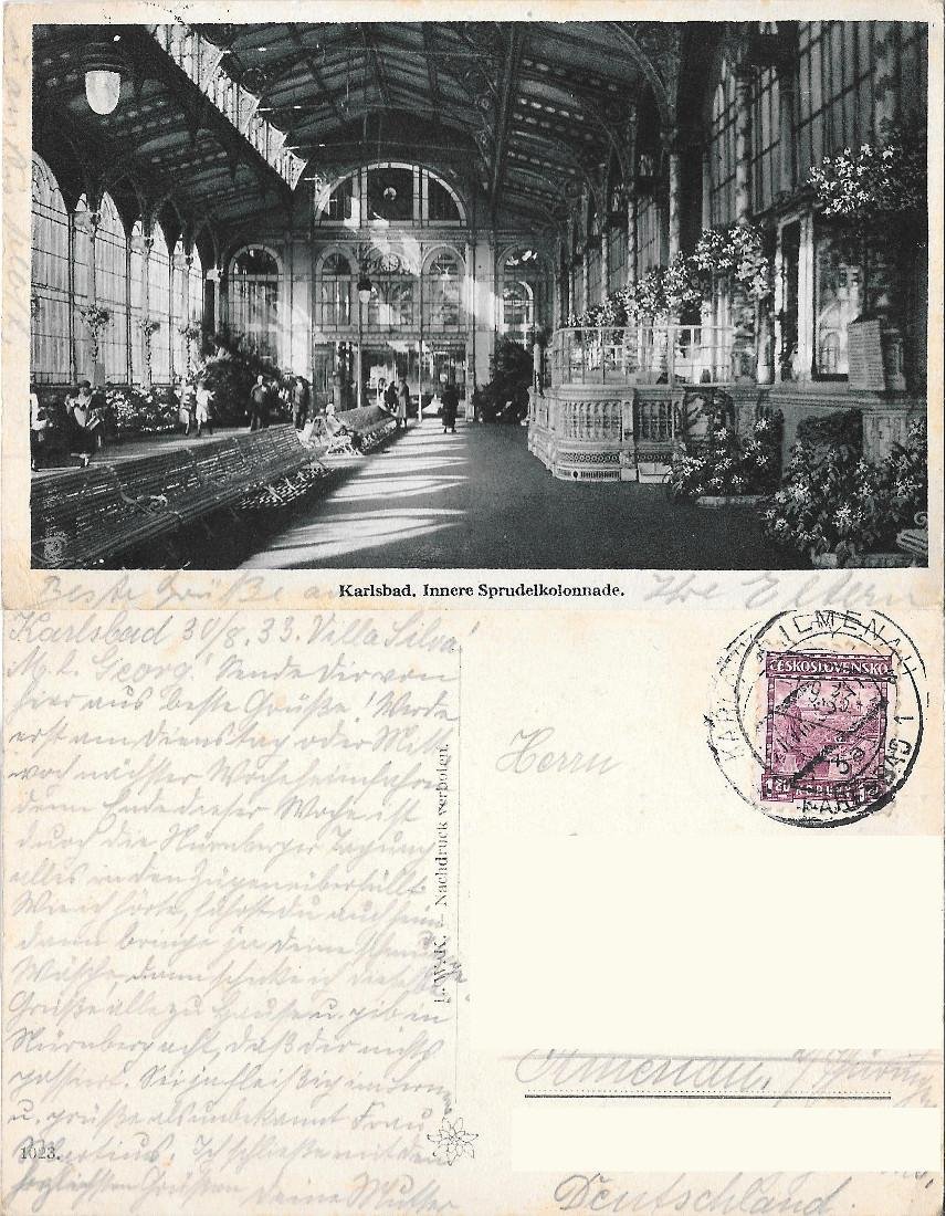 Karlsbad, Innere Sprudelkolonnade. Viaggiata 1933 | Immagine principale
