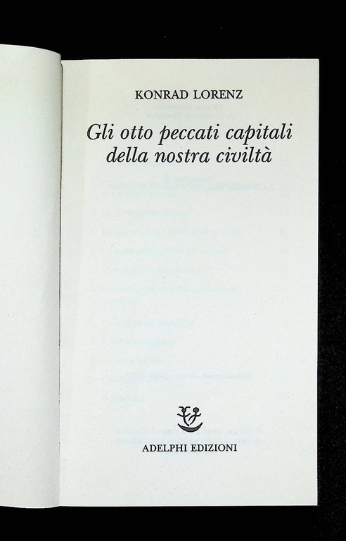 Konrad Lorenz Gli Otto Peccati della Nostra Civiltà Libro Adelphi …