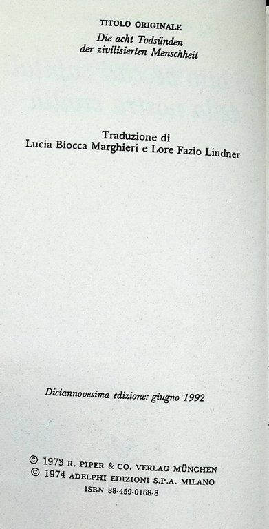Konrad Lorenz Gli Otto Peccati della Nostra Civiltà Libro Adelphi …