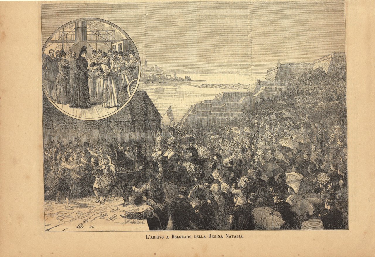 L'arrivo a Belgrado della Regina Natalia. Immagine 1889 | Immagine principale