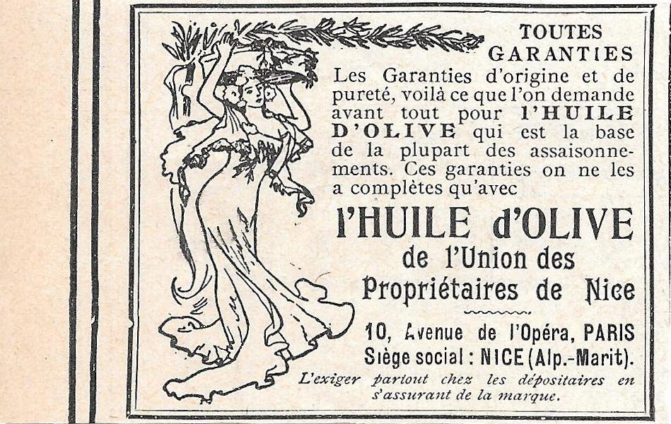 L'huile d'olive de l'Union des Proprietaires de Nice. Pubblicita 1906 | Immagine principale