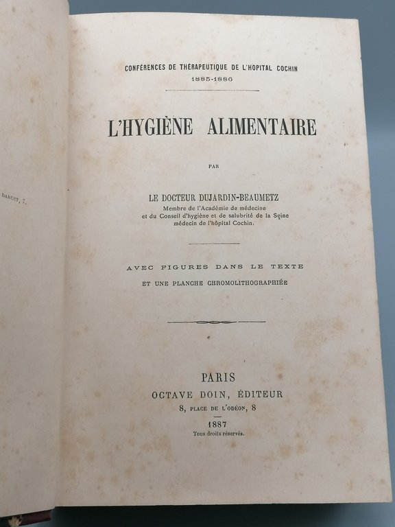 L'Hygiene Alimentaire Livre Libro Antico 1887 Dujardin Beaumetz Doin Igiene