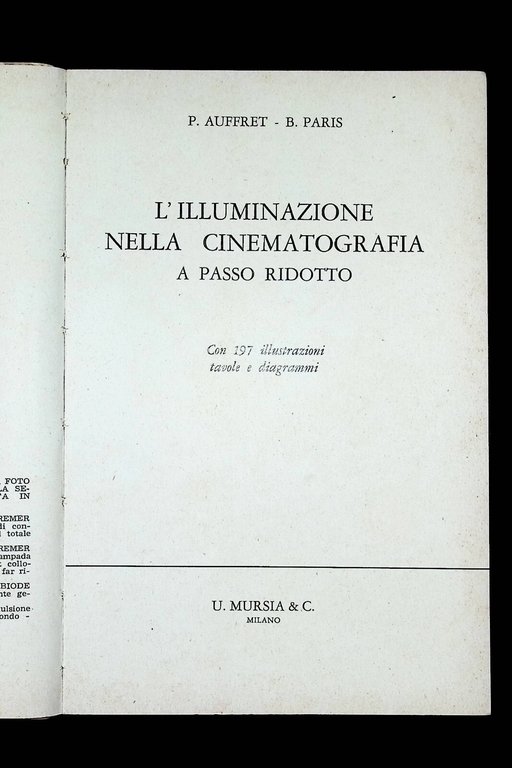 L'Illuminazione Nella Cinematografia a Passo Ridotto Libro Auffret Paris Mursia
