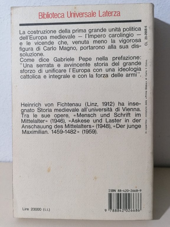 L'Impero Carolingio Libro Fichtenau Universale Laterza 1^ Edizione 1986 Pepe