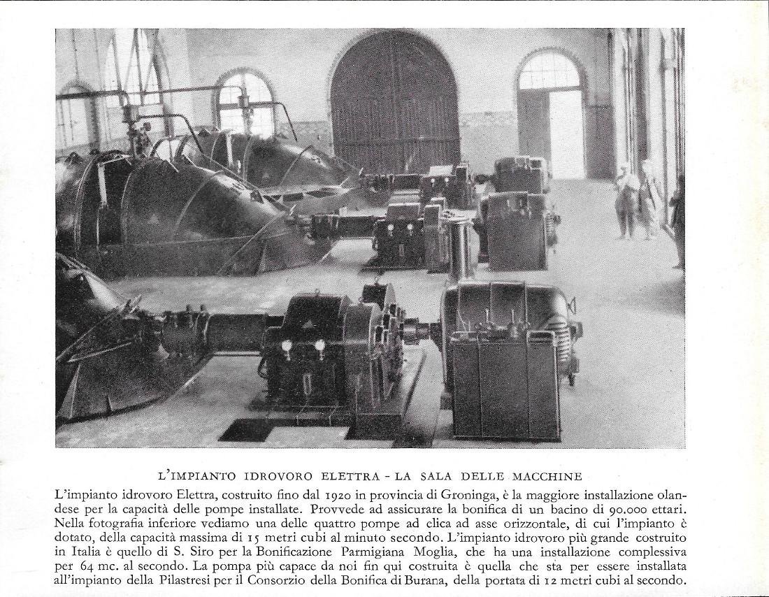 L'impianto idrovoro Elettra. La sala macchine (Olanda). Stampa 1934 | Immagine principale
