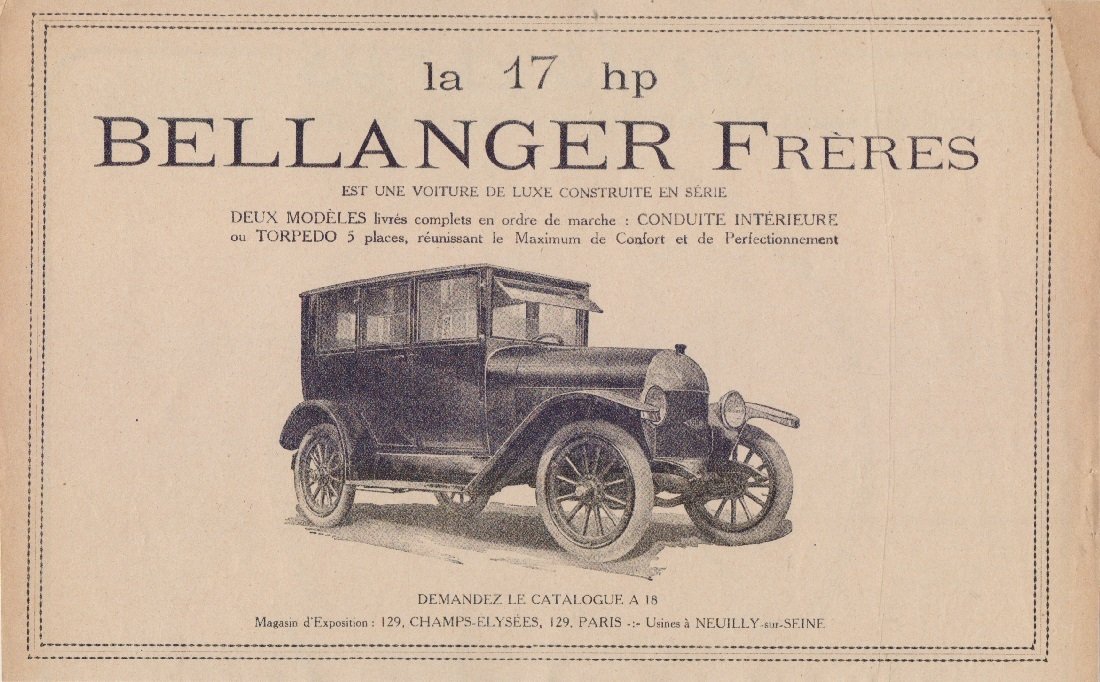 La 17 HP Bellanger Freres. Advertising 1920 | Immagine principale