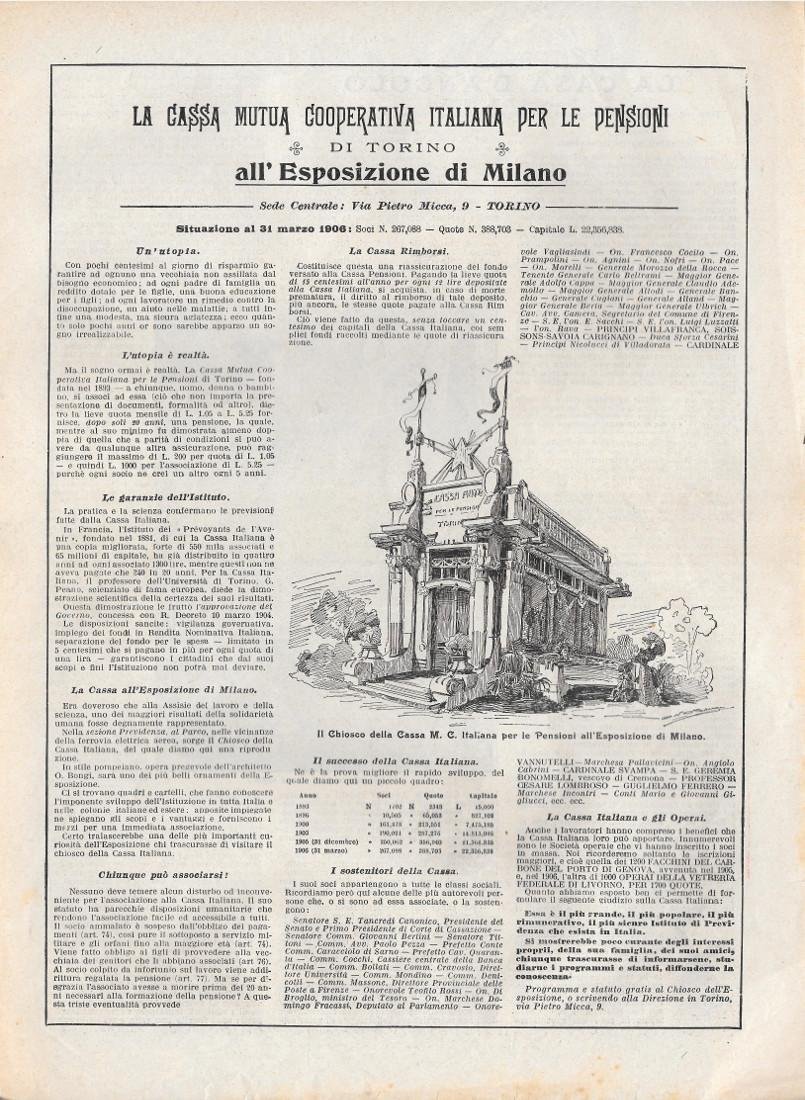 La Cassa Mutua Cooperativa Italiana per le Pensioni. Stampa 1906 | Immagine principale