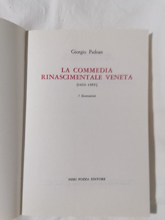 La Commedia Rinascimentale Veneta - Libro Giorgio Padoan Neri Pozza …