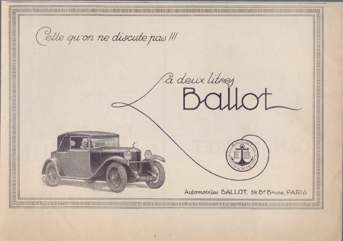 La deux litres Ballot. Advertising 1926 | Immagine principale