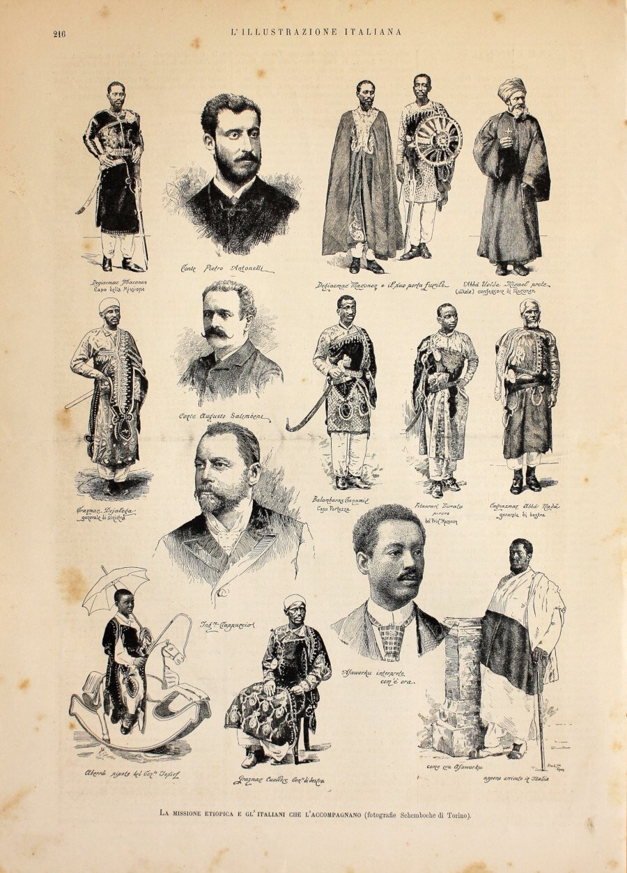 La missione etiopica e gl'italiani che l'accompagnano. Stampa 1889 | Immagine principale