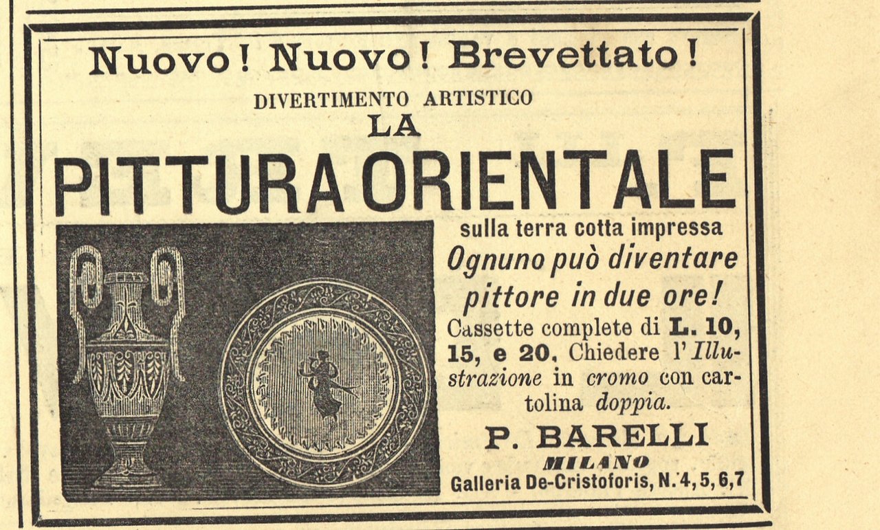 La pittura orientale, nuovo divertimento artistico. P. Barelli, Milano. Advertising … | Immagine principale