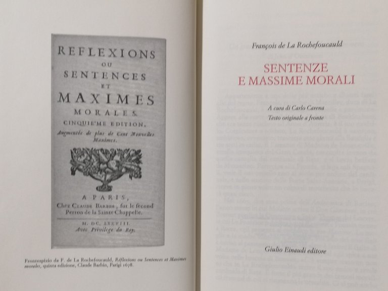 La Rochefoucauld Sentenze e Massime Morali Libro Einaudi Millenni 9788806222345
