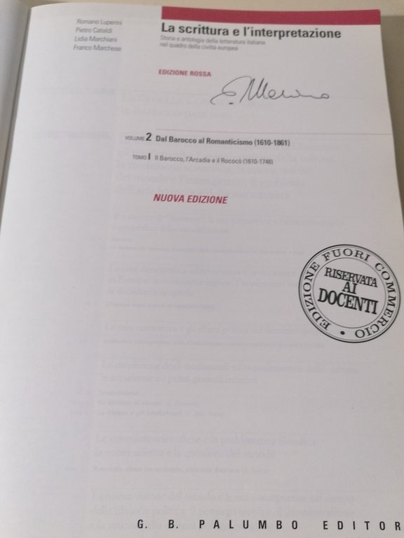 La Scrittura E L'Interpretazione 2 Tomo 1 Barocco Arcadia Rococò …