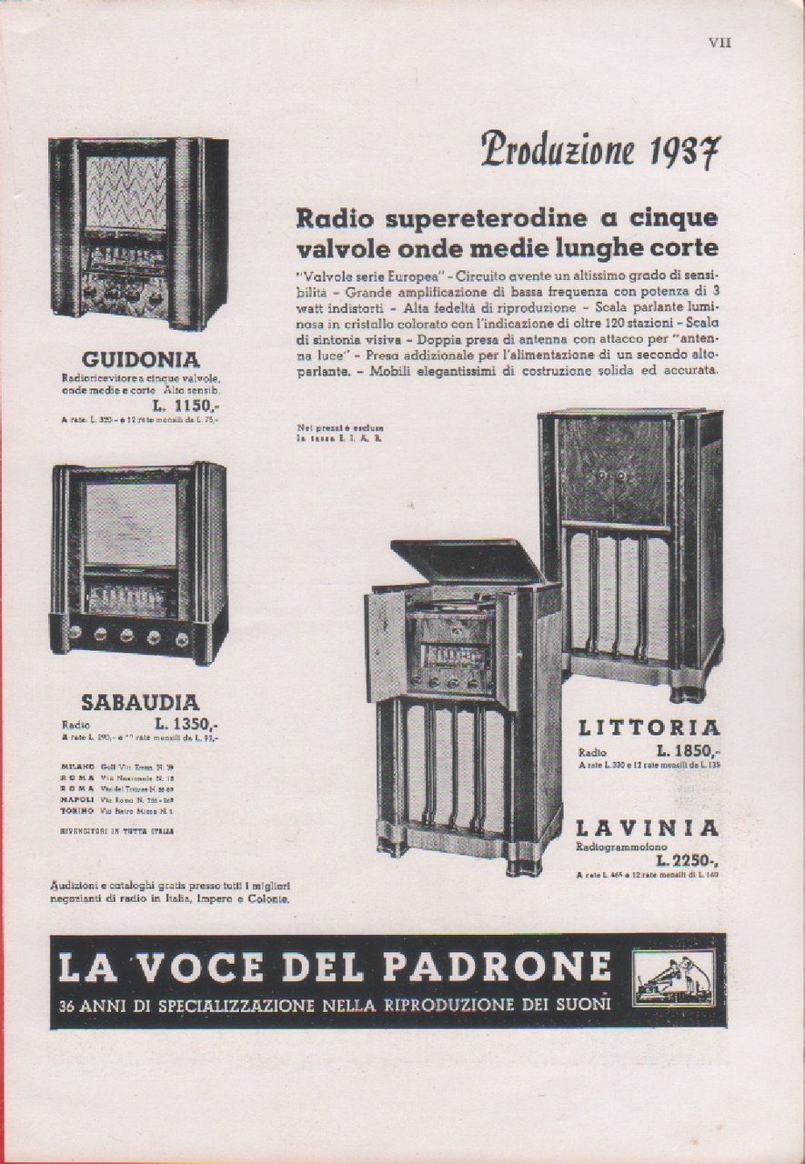 La voce del padrone. Produzione 1937. Advertising 1937 | Immagine principale