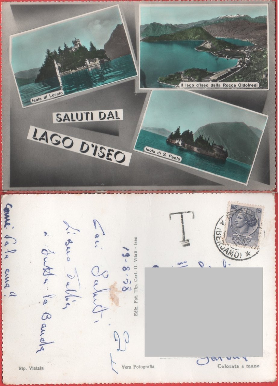 Lago d'Iseo. Saluti. Viaggiata 1958 | Immagine principale