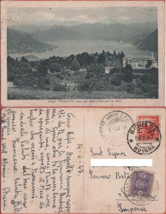 Lago Maggiore visto dall'Alpino Fiorente. Segnatasse Luogotenenza. Fotografica. Viaggiata | Immagine principale