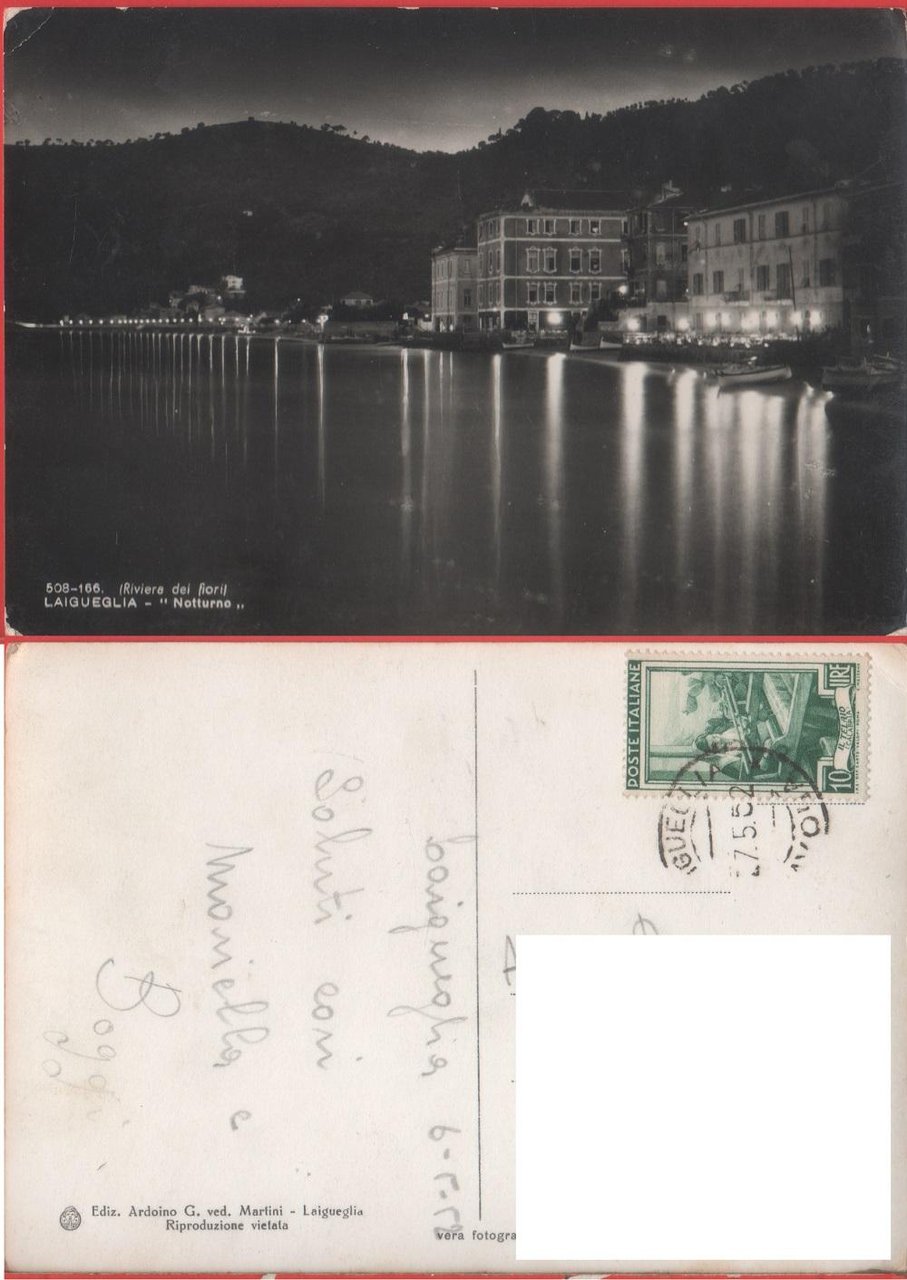 Laigueglia (SV). Notturno. Viaggiata 1952 | Immagine principale
