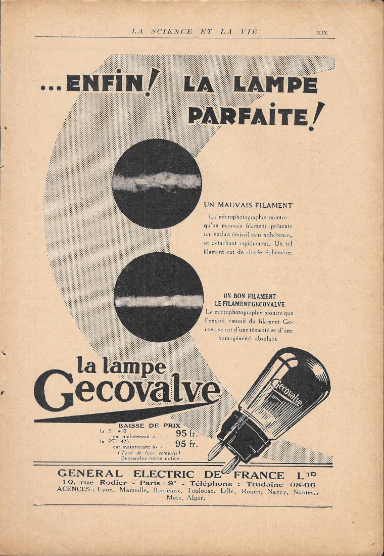 Lampe Gecovalve, General Electric de France - Advertising 1930 | Immagine principale