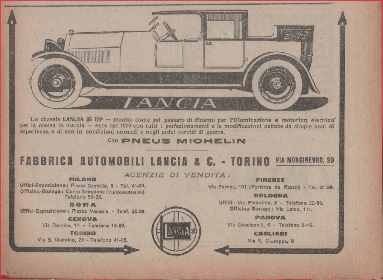 Lancia. Chassis 35 HP. Advertising 1920 | Immagine principale
