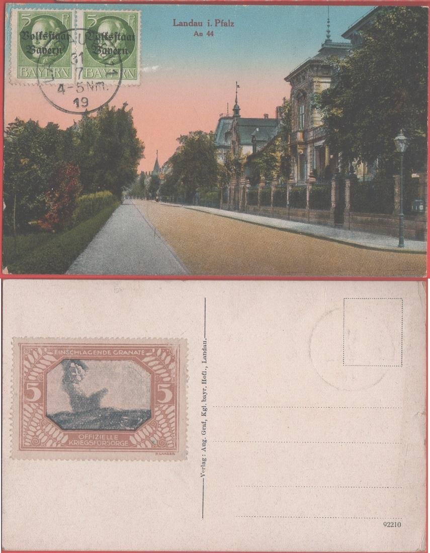 Landau. I Pfalz An 44. Viaggiata 1919. Erinnofilo | Immagine principale