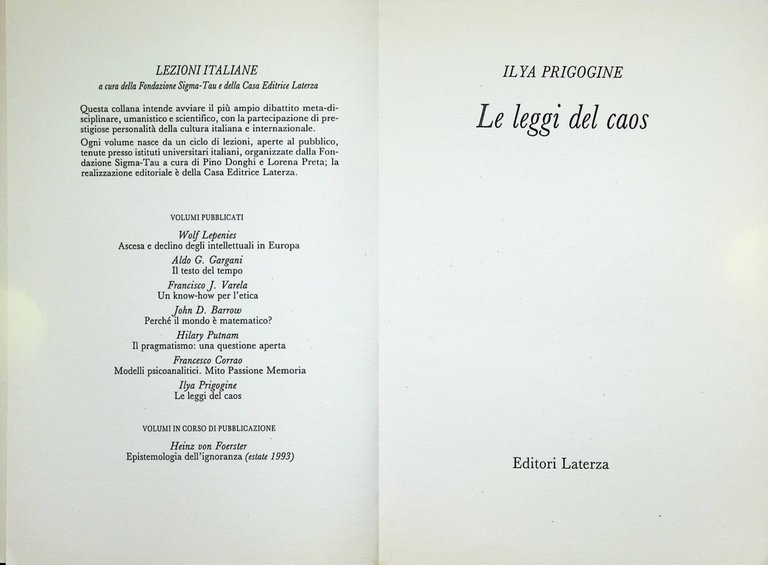 Le Leggi del Caos Libro Prigogine Lezioni Italiane Laterza Prima …
