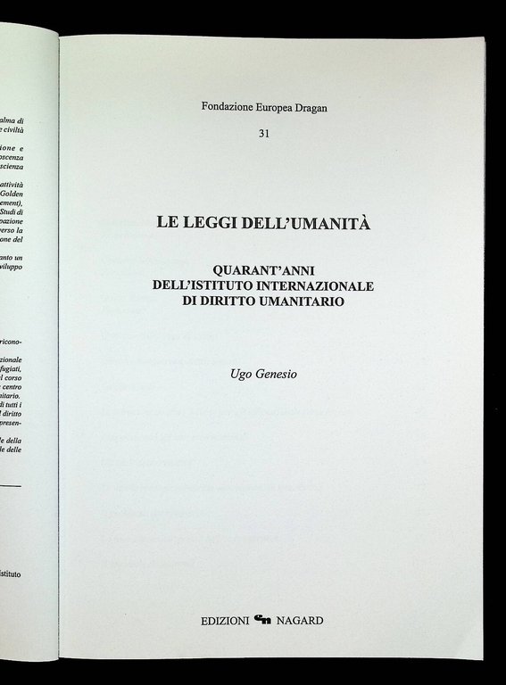 Le Leggi dell'Umanità Libro Ugo Genesio Ist. Internazionale Diritto Umanitario