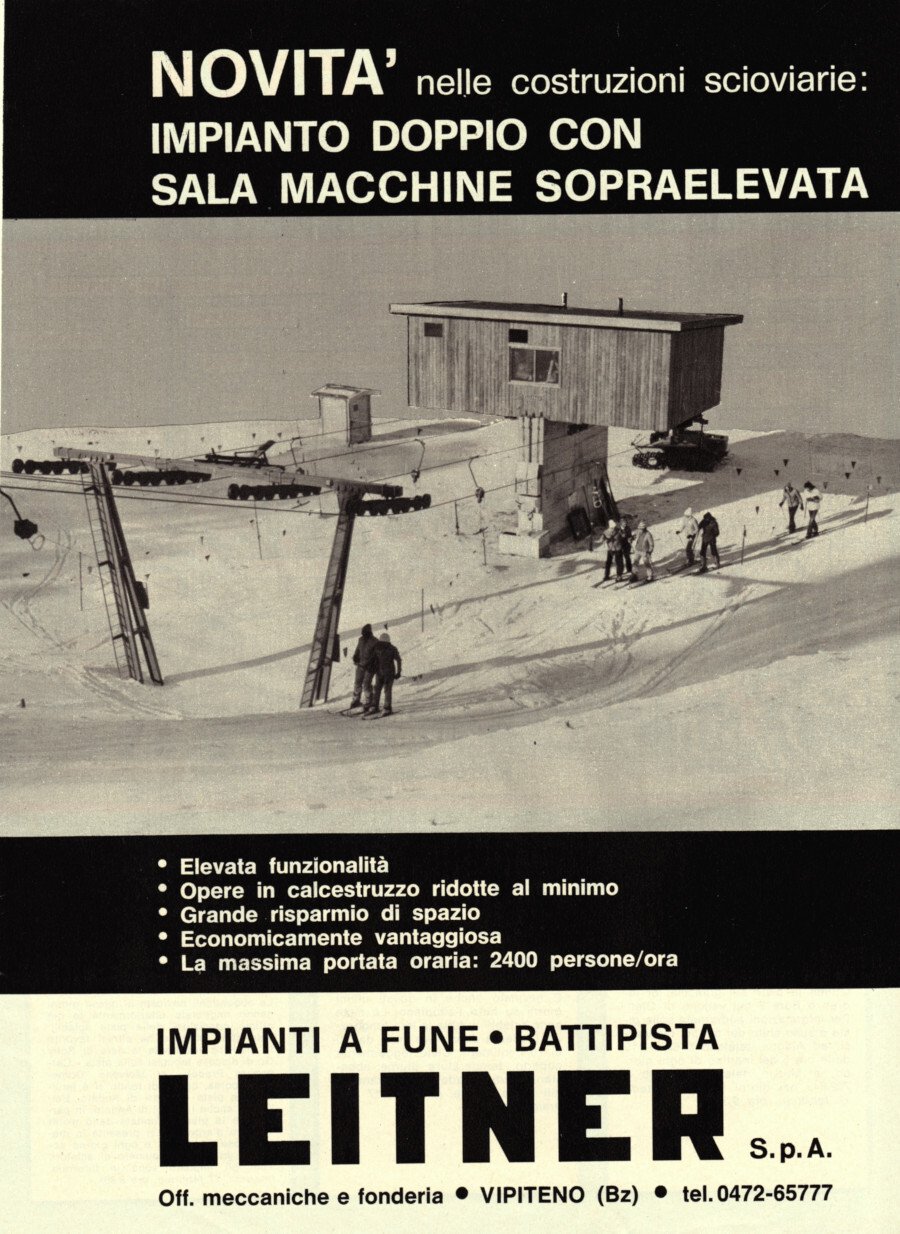 Leitner. Impianto doppio con sala macchine sopraelevata. Advertising 1976 | Immagine principale