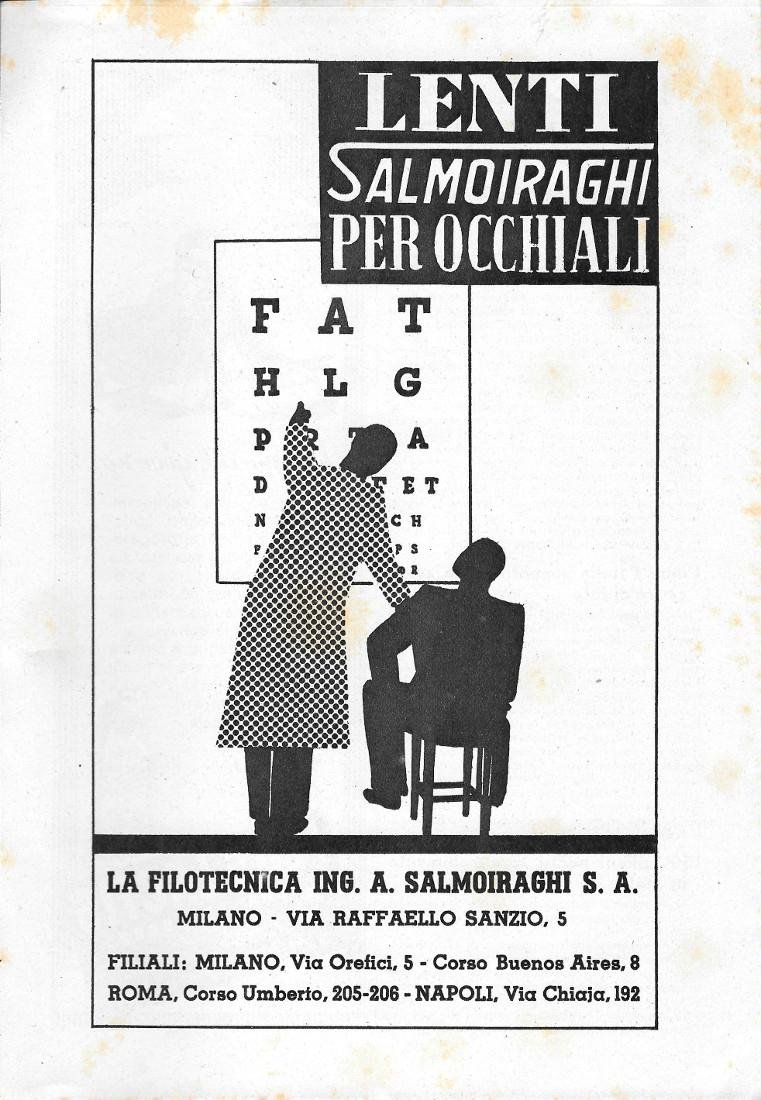 Lenti Salmoiraghi per occhiali. Advertising 1941 | Immagine principale