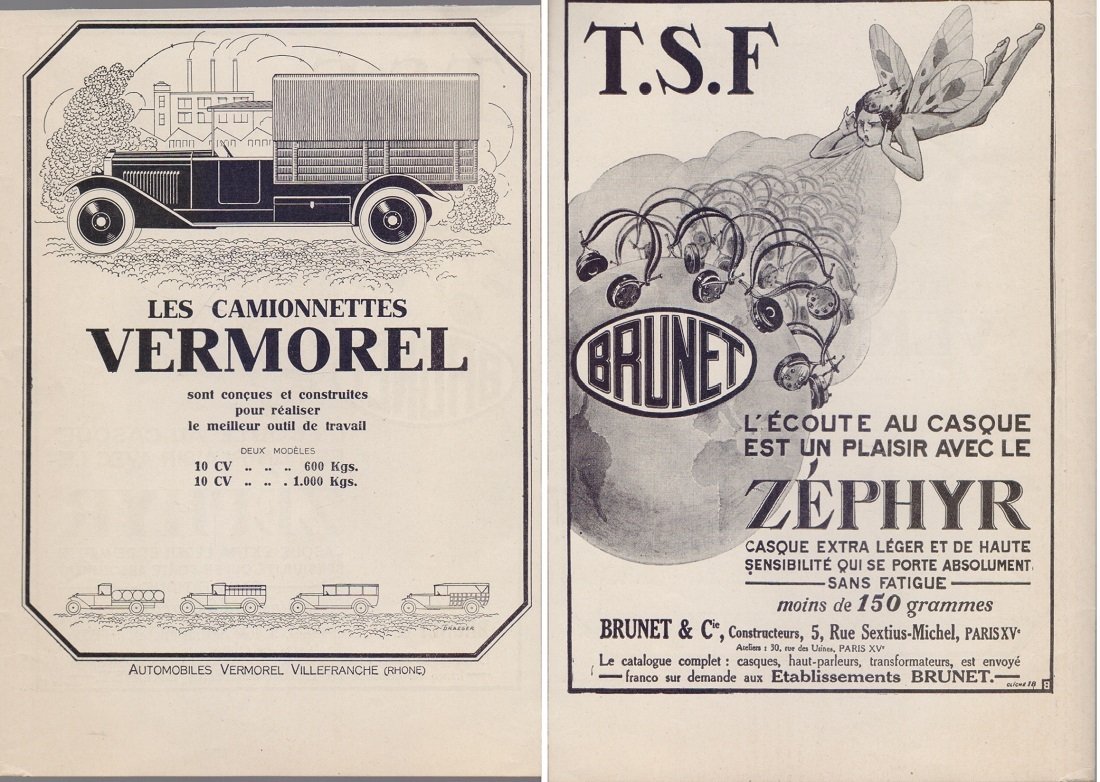 Les camionnettes Vermorel/TSF Zephir. Brunet. Advertising 1925 | Immagine principale