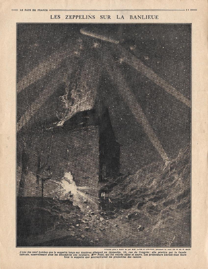 Les Zeppelins sur le Banlieue. Stampa 1915 | Immagine principale