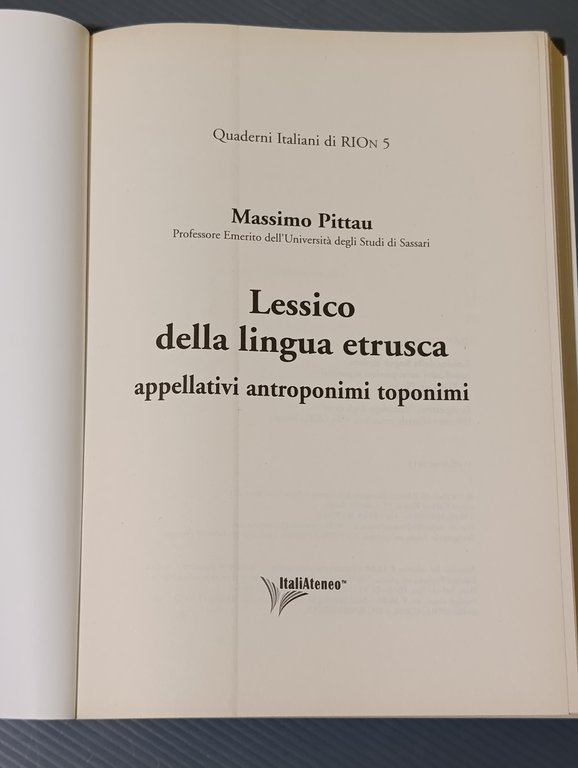 Lessico della lingua etrusca. Appellativi, antroponimi, toponimi