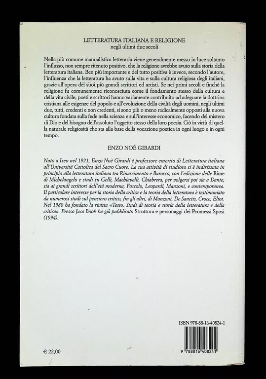 Letteratura Italiana e Religione negli ultimi due secoli Libro Girardi …