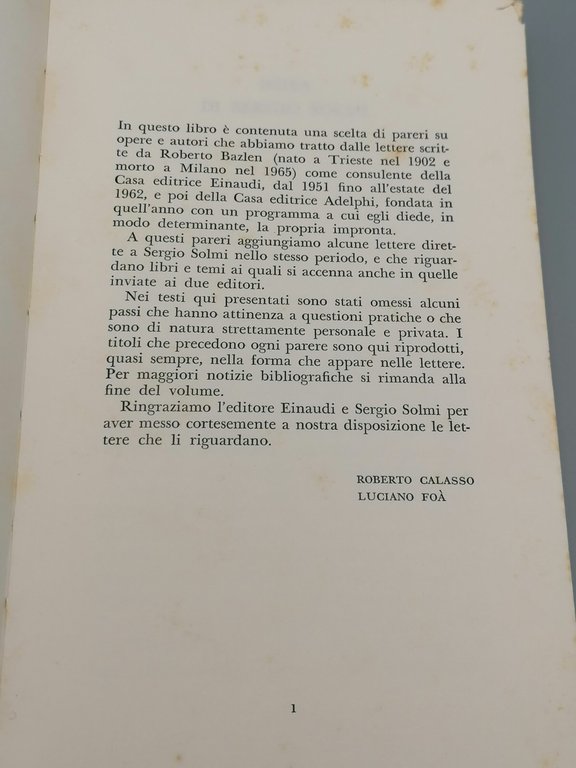 Lettere Editoriali - Libro Roberto Bazlen Adelphi 1968 Prima Edizione