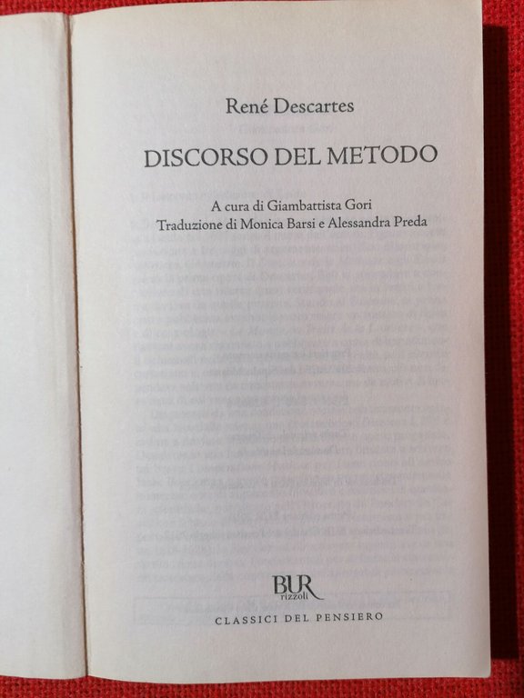 LIBRO DISCORSO DEL METODO Cartesio René Descartes Giambattista Gori - …