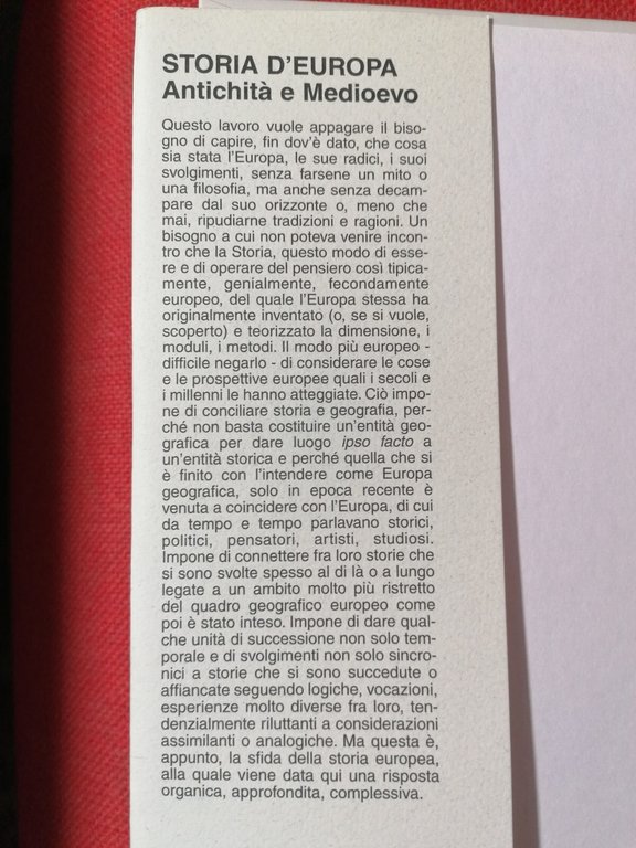 LIBRO Giuseppe Galasso STORIA D'EUROPA antichità e medioevo CDE Laterza