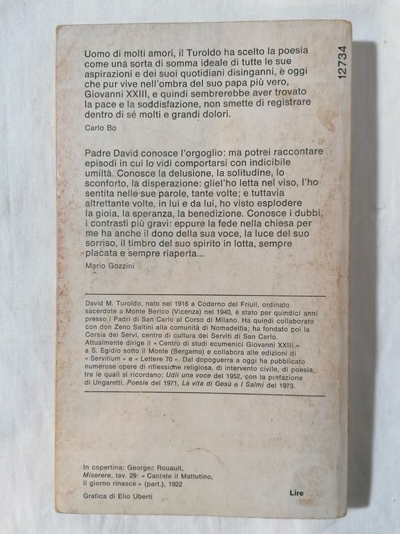 LIBRO Il sesto angelo David Maria Turoldo Mondadori 1976 Prima …