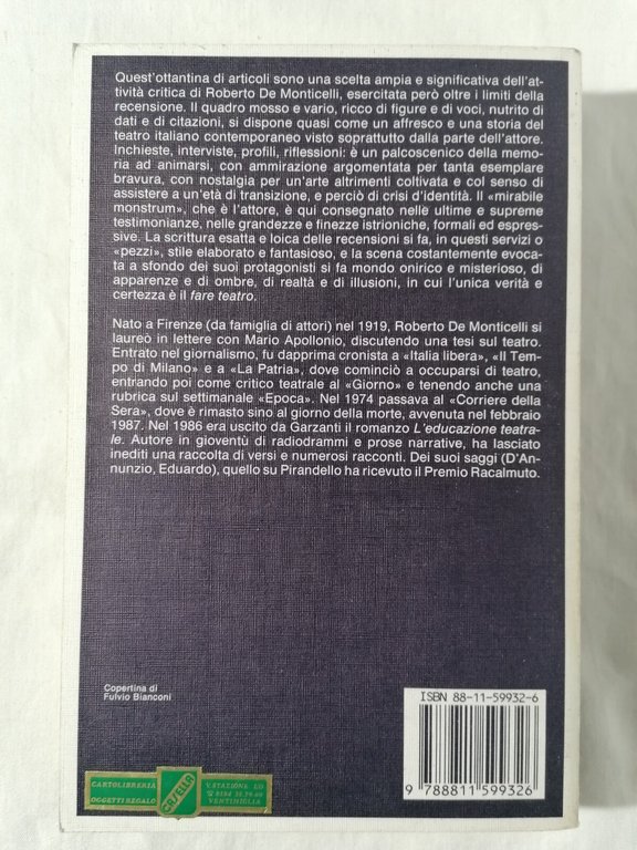 Libro L'ATTORE Roberto De Monticelli teatro 1^ edizione 1988 Orlando …