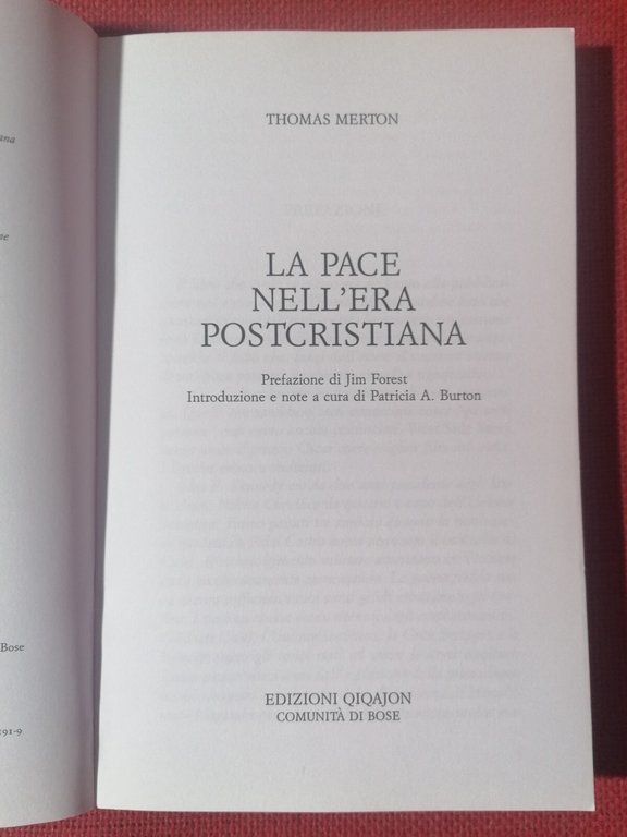 Libro LA PACE NELL'ERA POSTCRISTIANA Thomas Merton Qiqajon Comunità di …