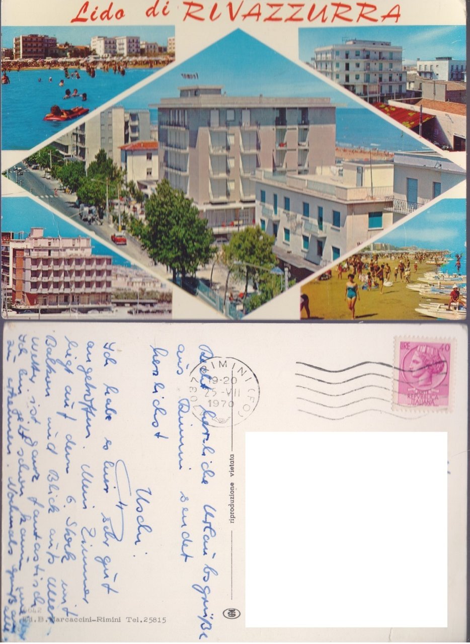 Lido di Rivazzurra (RN) Vedute. Viaggiata 1970 | Immagine principale